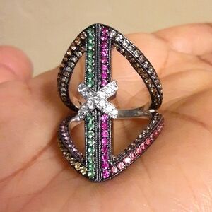 925 Genuine Multi Sapphire,  Tsavorite Garnet,  White Zircons. FIRM.